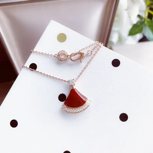 Multicolor Gold Fan-Shaped Pendant Pavé Diamond Halo Necklace 2