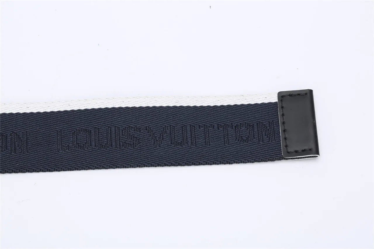 Navy Black Woven Strap Silver-Tone Rectangular Buckle Canvas Belt 7