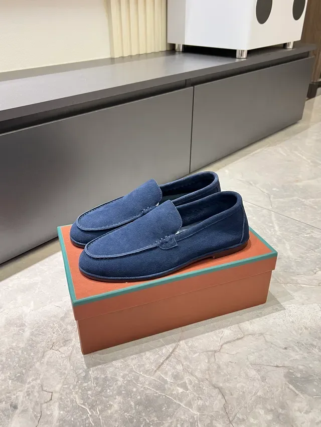 Navy Suede Moc-Toe Saddle Strap Loafers 4
