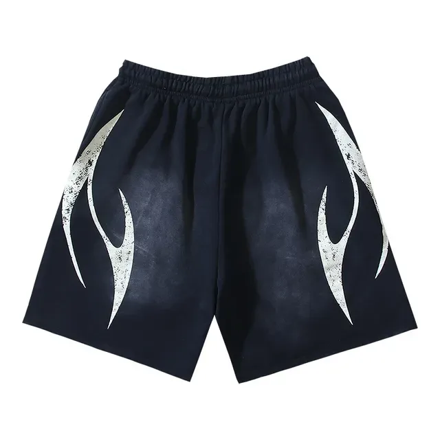 Navy White Elastic Waistband Drawstring Closure Shorts 3