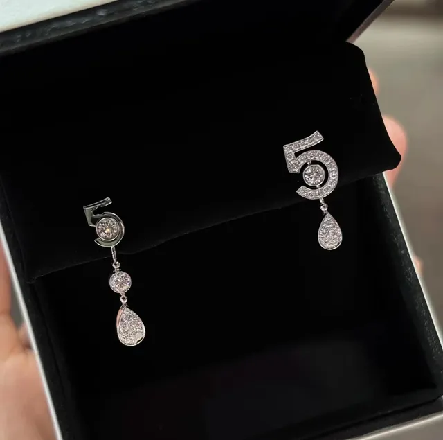Numeral 5 Pavé Teardrop Drop Earrings 6