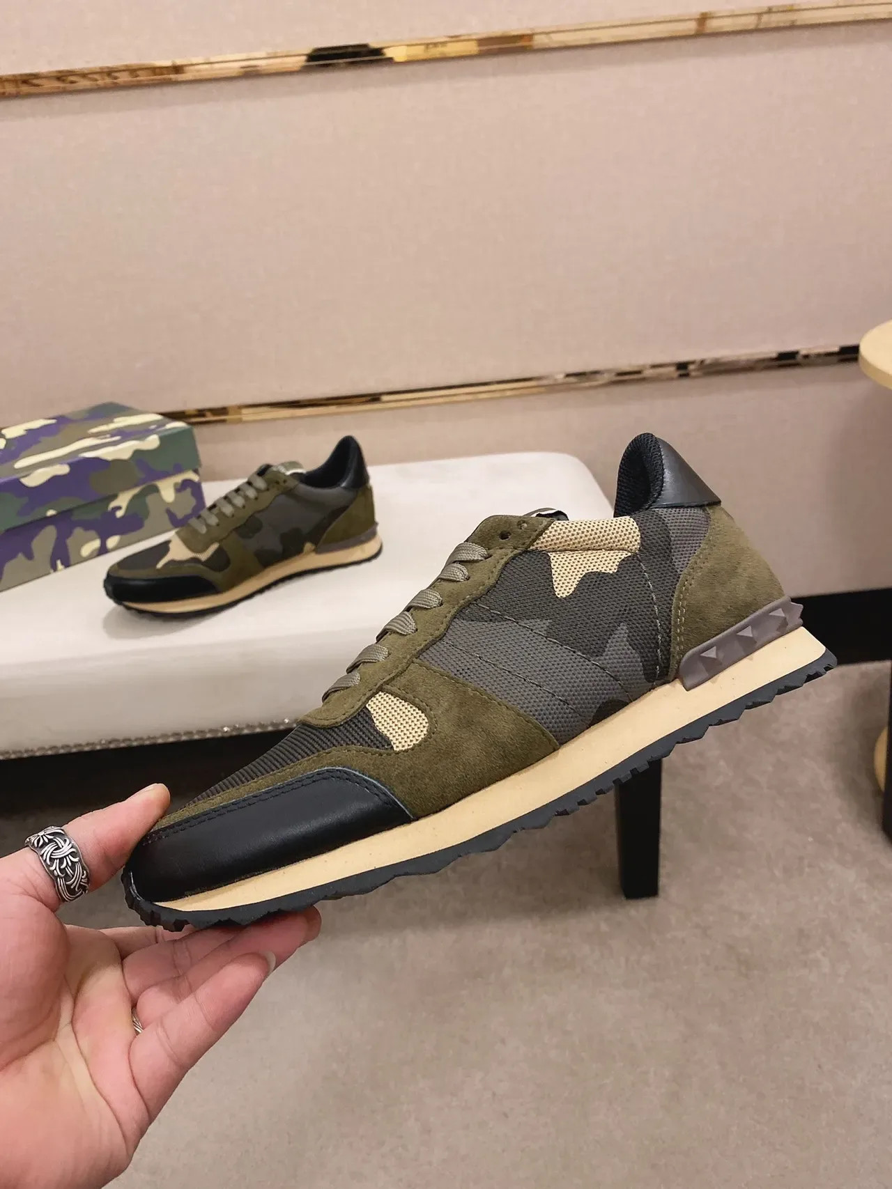 Olive Green and Black Mixed-Material Retro Runner Sneakers 9