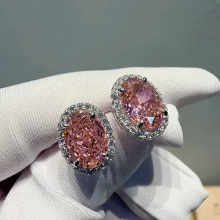 أقراط Stud بيضاوية وردية حجر Pavé Halo