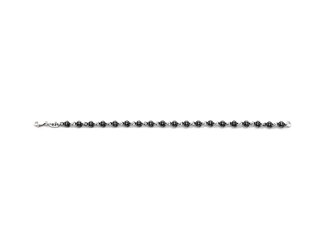 Oxidized Silver Floral and Striped Bead Link Bracelet 9