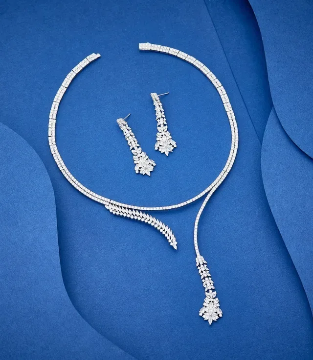 Pavé-Set Asymmetrical Drop Pendant Choker Necklace 3