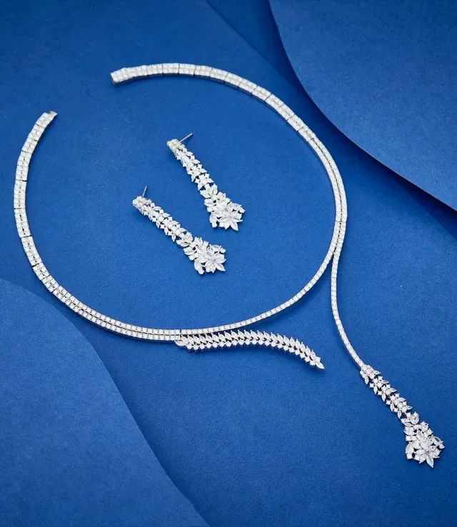 Pavé-Set Asymmetrical Drop Pendant Choker Necklace 4
