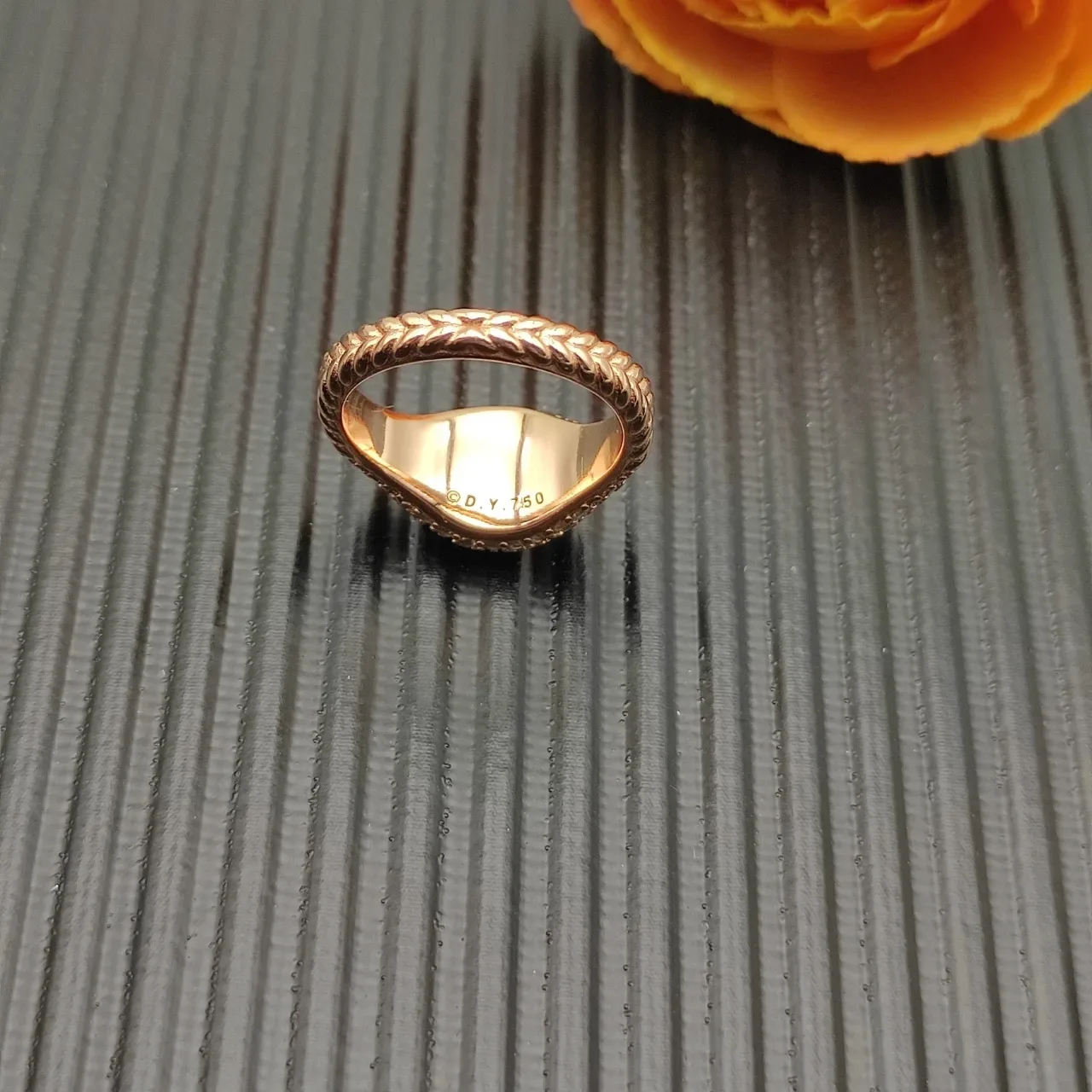 Pavé-Set Anillo de oro rosa diamantes champagne forma orgánica 3