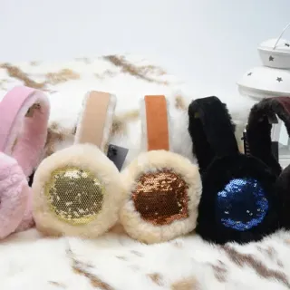 Pink Gold Plush Faux-Fur Exterior Sequined Interior Panel Beanie