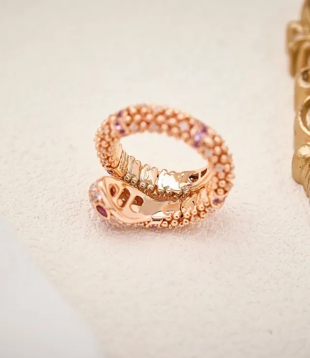 Pink Gold Serpent-Coil Silhouette Pavé-Set Diamonds Ring 3