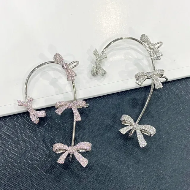 Pink Pavé Bow Motif Ear Cuff Earring 2