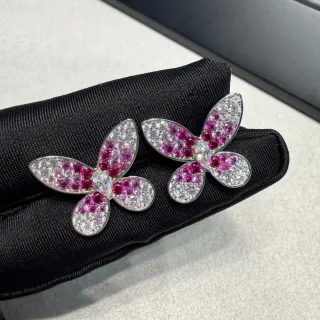 Pink Silver Butterfly Silhouette Pavé-Set Gemstones Earrings