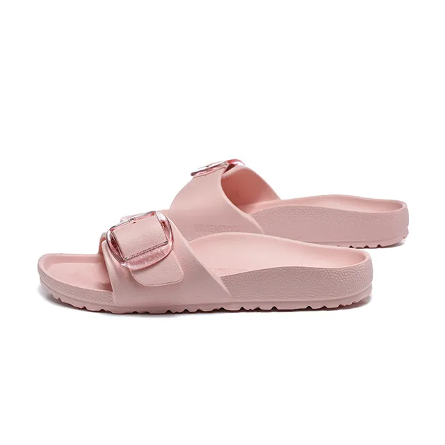 Pink Transparent Molded Construction Single Strap Slippers 3