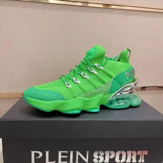 PLEIN SPORT أحذية رياضية خضراء شفافة محبوكة أعلى ملائمة للجوارب منحوتة موجية وسط نعل