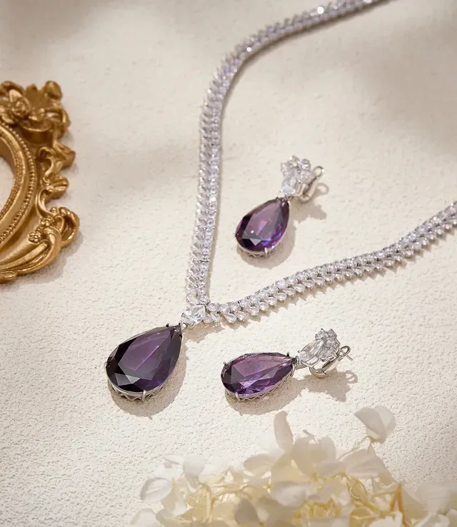 Purple Teardrop Crystal Dangling Earrings 5