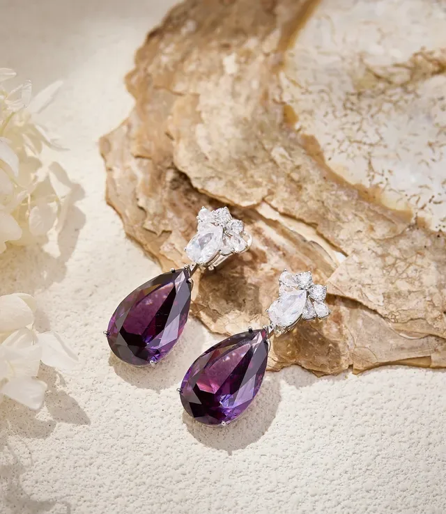 Purple Teardrop Crystal Dangling Earrings 7