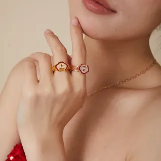 Anéis de Motivo de Nuvem em Esmalte Vermelho e Pedras Pavé