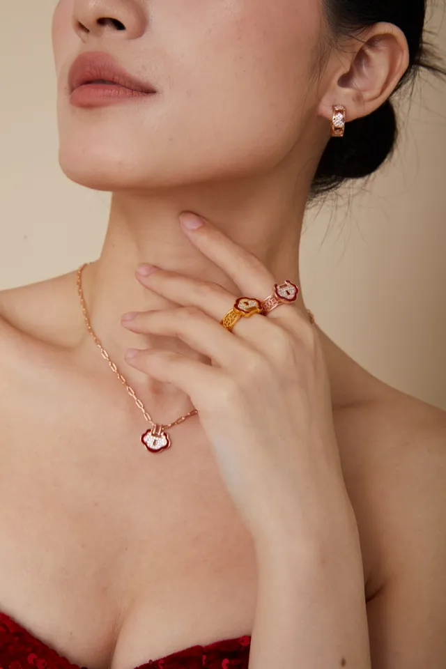 Red Enamel and Pavé Stone Cloud Motif Rings 3