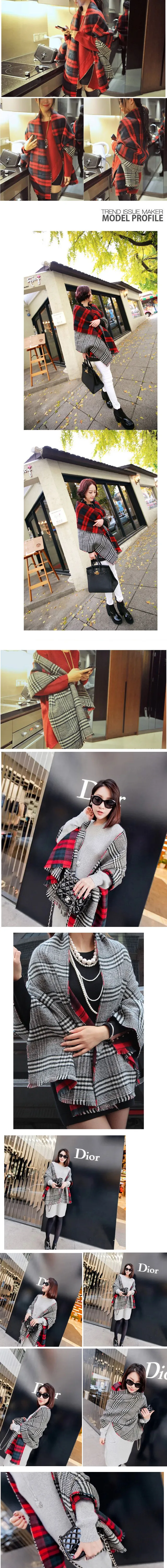 Red Navy Plaid Pattern Wool-Like Texture Scarve 3