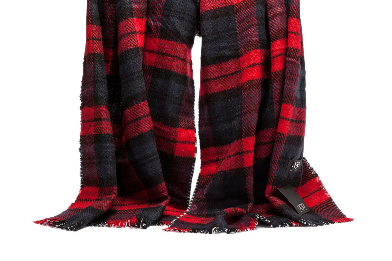 Red Navy Plaid Pattern Wool-Like Texture Scarve 8