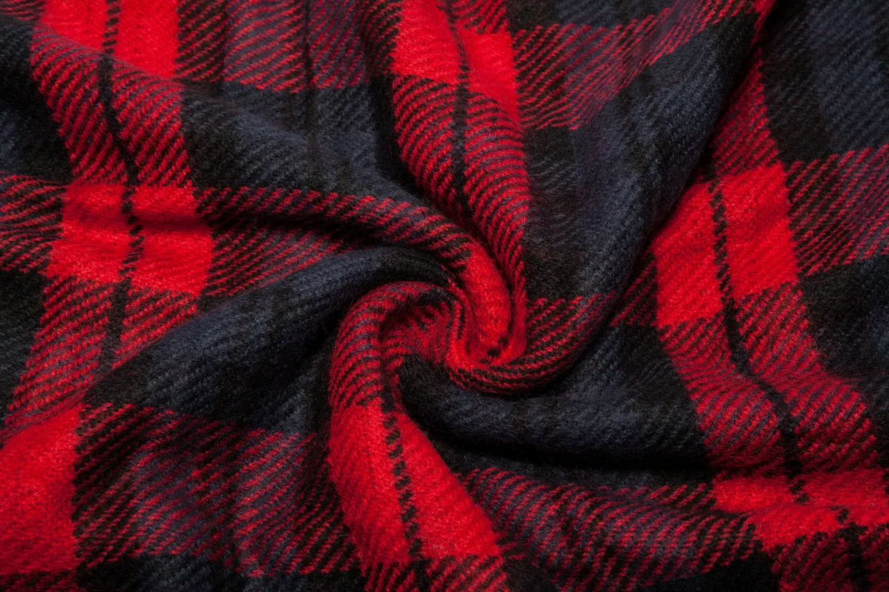 Red Navy Plaid Pattern Wool-Like Texture Scarve 10