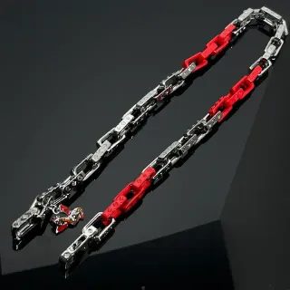 Pulsera de Cadena con Enlace Roja y Plateada de Dos Tonos en Metal y Polímero