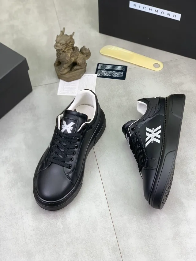 Richmond Black White Leather Platform Sole Sneakers 5