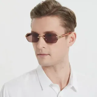 Rimless Gold-Tone Brown Gradient Sunglasses
