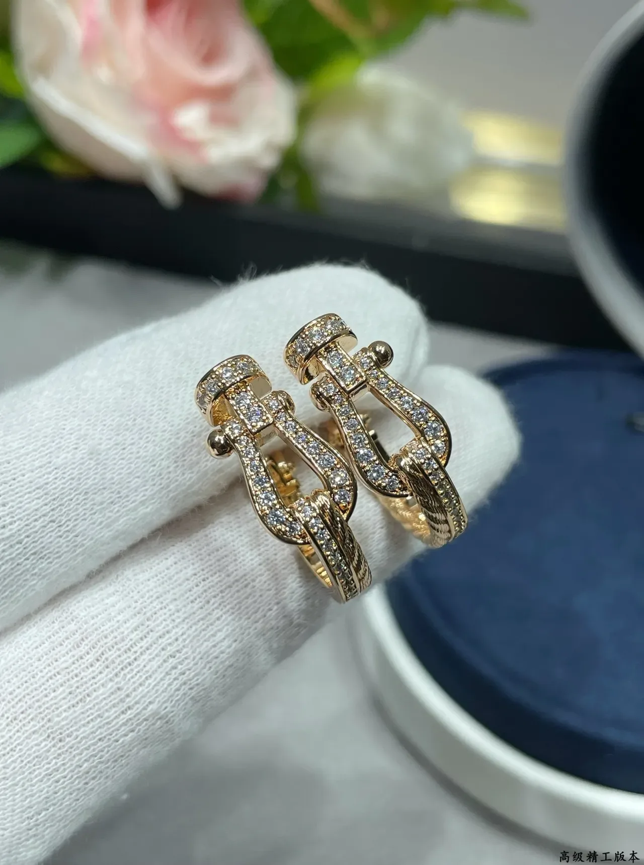 Rose Gold-Tone Pavé Twisted Rope Hinged Hoop Earrings 7