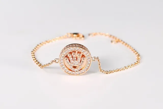 Rose Gold Yellow Gold Silver Hand Motif Pavé Stone Chain Bracelets 2