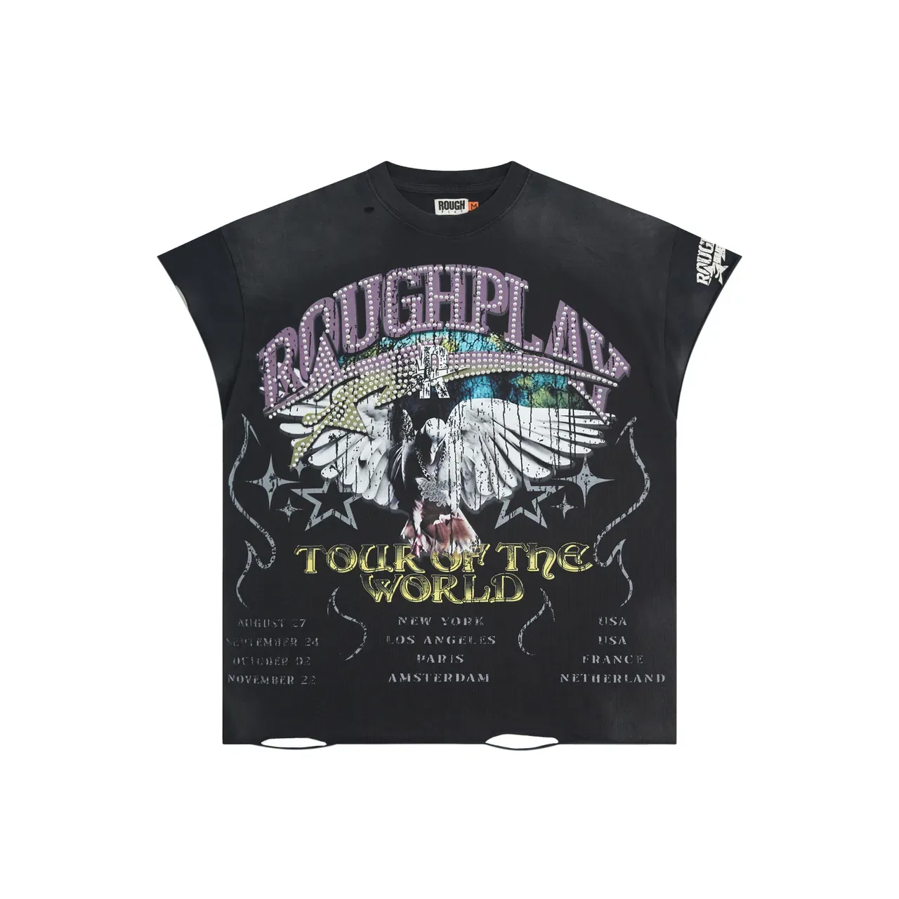 Camiseta negra ROUGH con estampado gráfico Vuelta al mundo 2