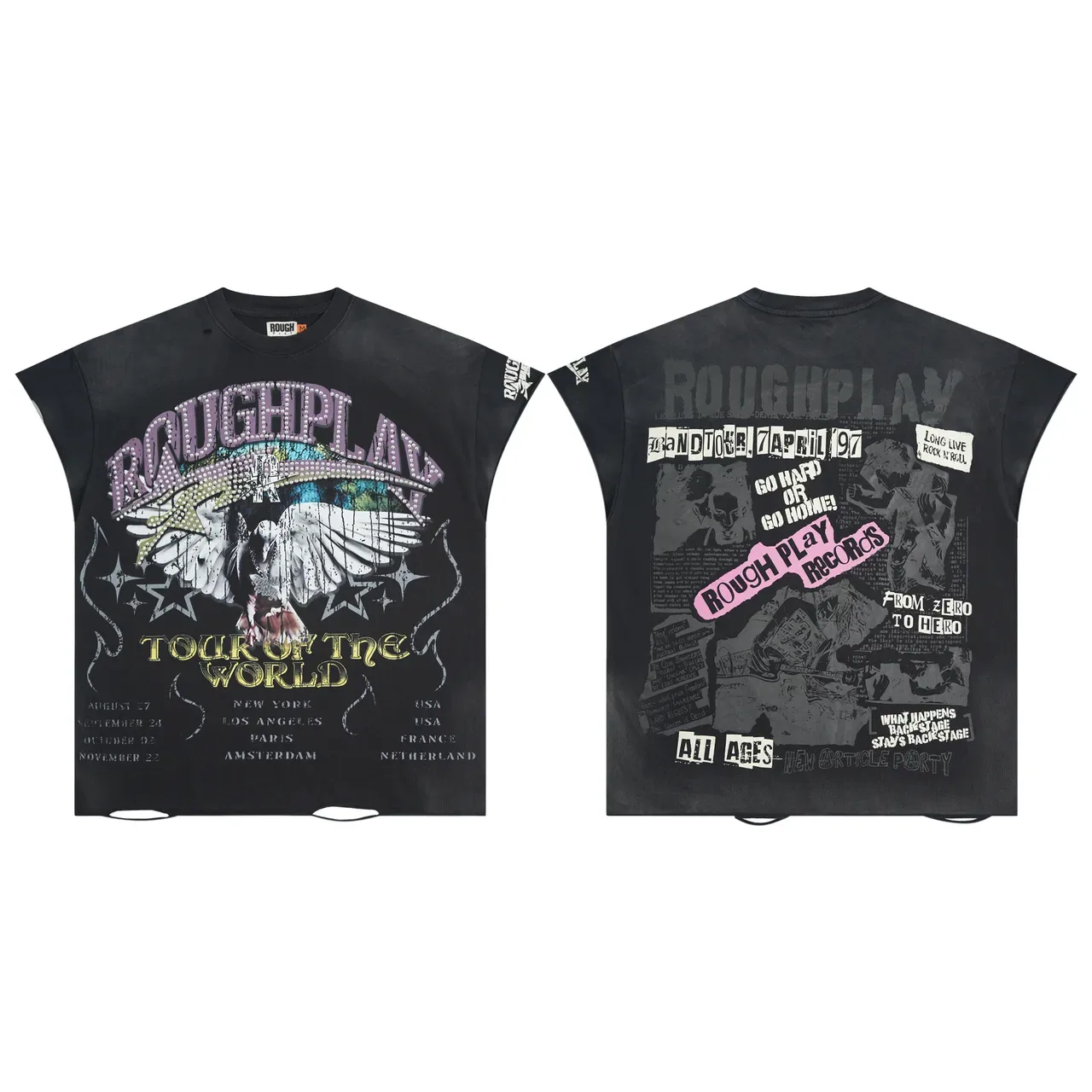 Camiseta negra ROUGH con estampado gráfico Vuelta al mundo 4
