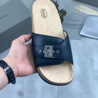 Scholl Navy Sandalia de Cuero con Correa de Hebilla