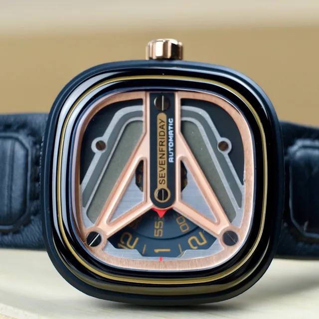SEVENFRIDAY Automatic Black Gold Open-Worked Multi-Layer Dial Structural Bridges Mechanical Watch 5