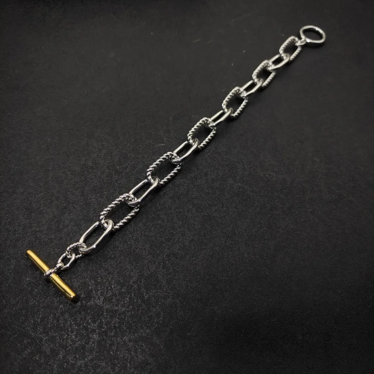 Silver and Gold Rope-Twist Chain Toggle Bracelet 6