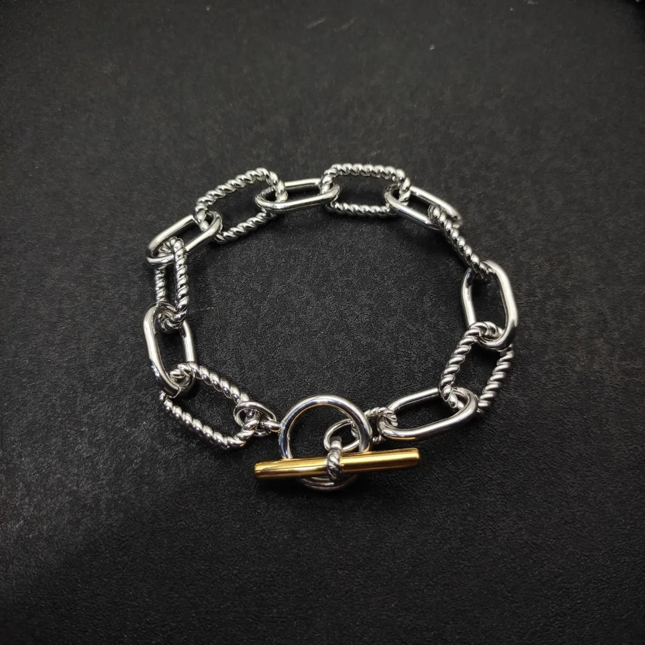 Silver and Gold Rope-Twist Chain Toggle Bracelet 9