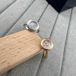 Silver and Gold Rotating Bezel Three-Stone Crystal Ring