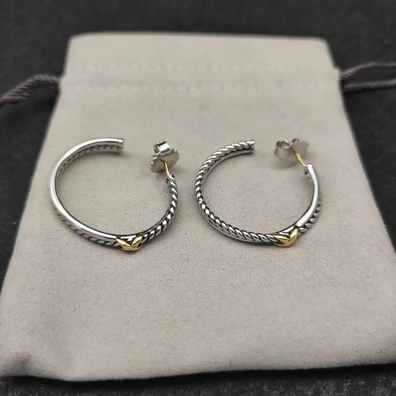 Silver and Gold Twisted Rope Hoop Earrings 3