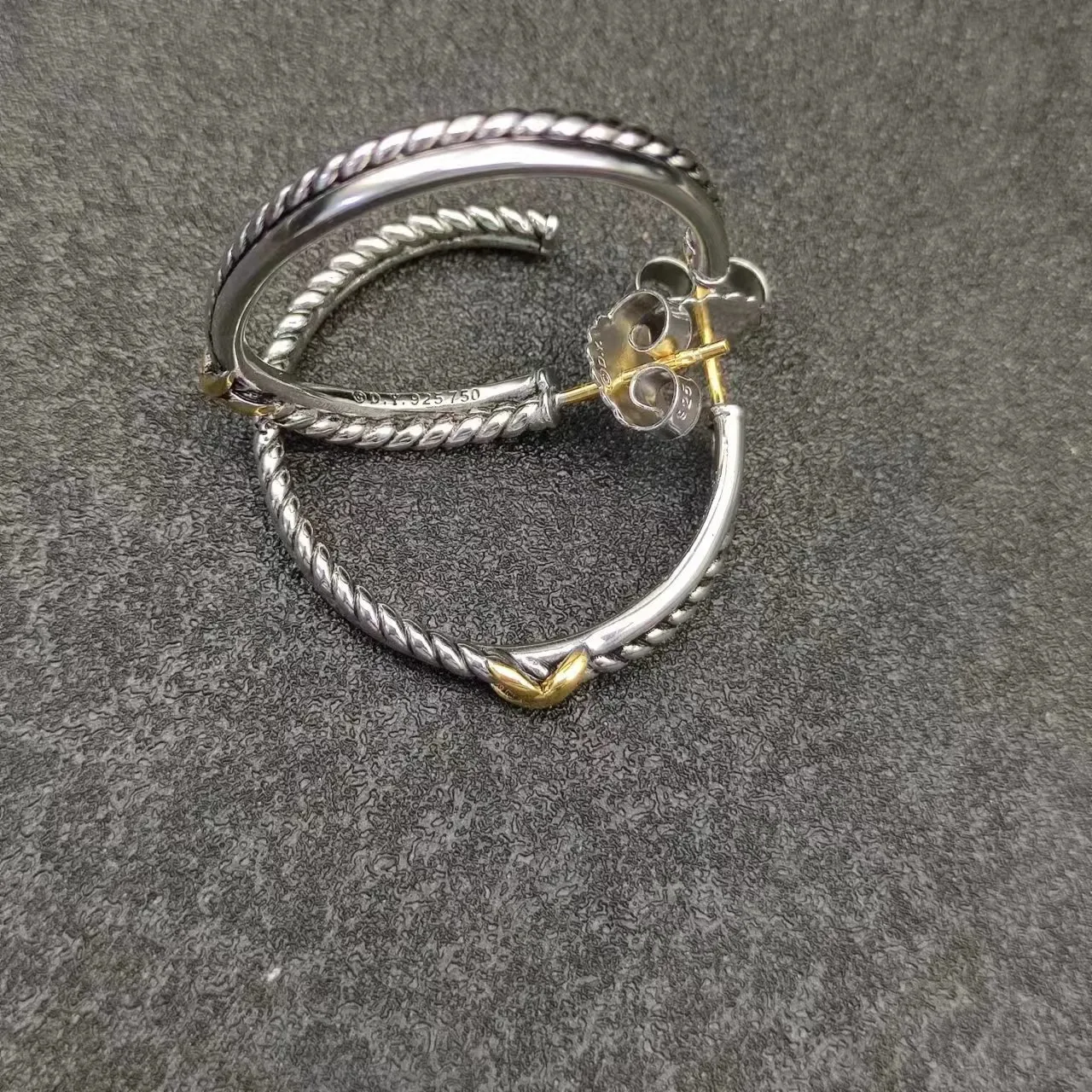 Silver and Gold Twisted Rope Hoop Earrings 8