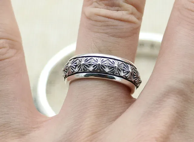 Silver Engraved Starburst Open Cuff Bracelet 2