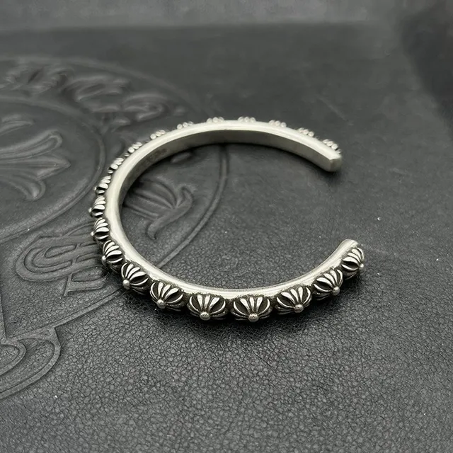 Silver Floral Motif Open Cuff Bracelet 3