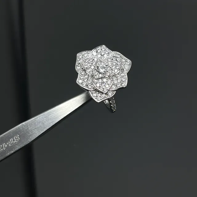Silver Gold Floral Motif Pavé Crystal Ring 5