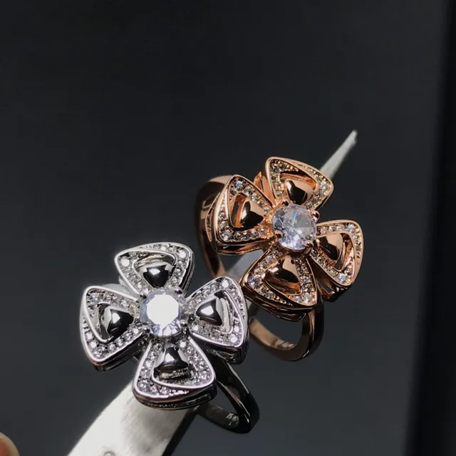 Anneau argent-or en forme de fleur Pavé-Set 2