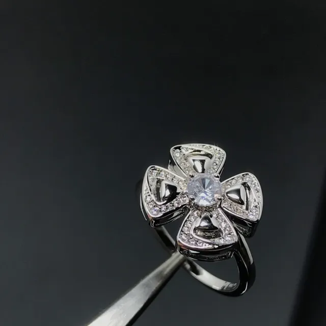 Anneau argent-or en forme de fleur Pavé-Set 3