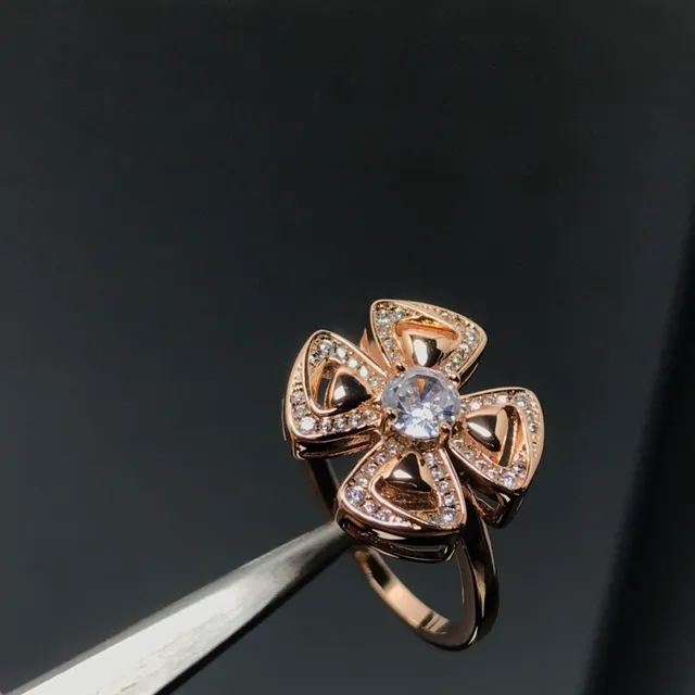 Anneau argent-or en forme de fleur Pavé-Set 4