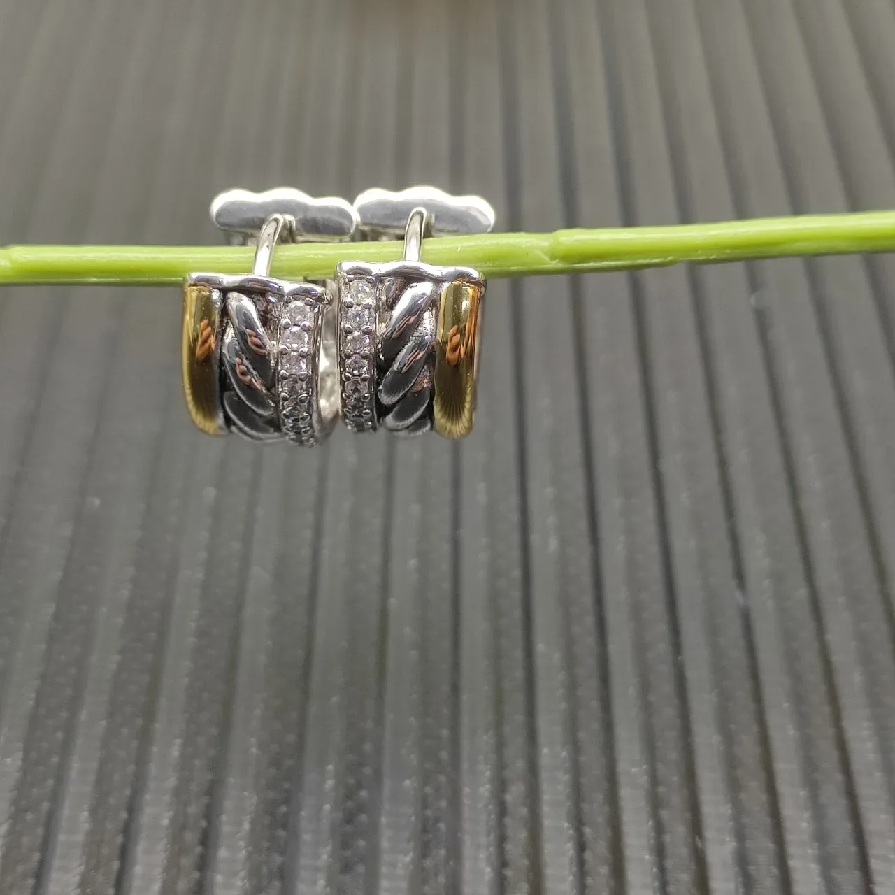 Silver Gold Hinged Hoop Two-Tone Metal Earrings 2