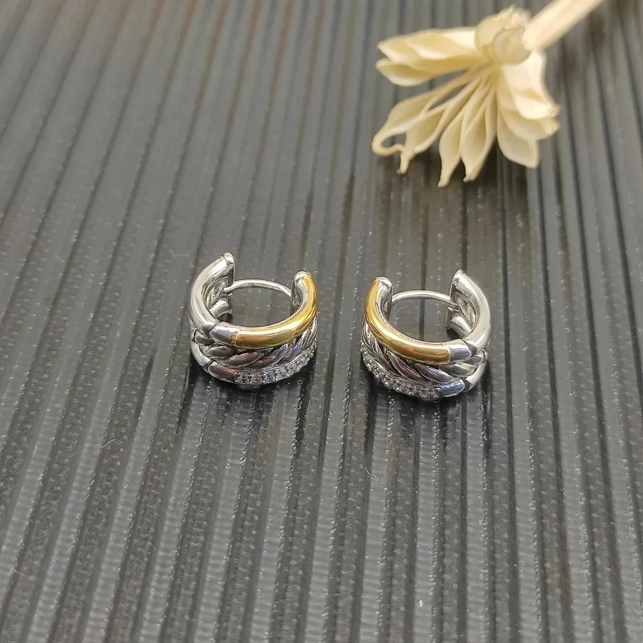 Silver Gold Hinged Hoop Two-Tone Metal Earrings 4