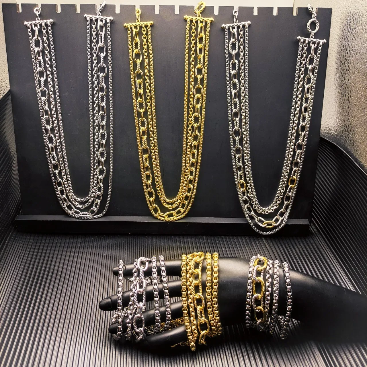 Silver Gold Multi-Chain Layered Necklace 5