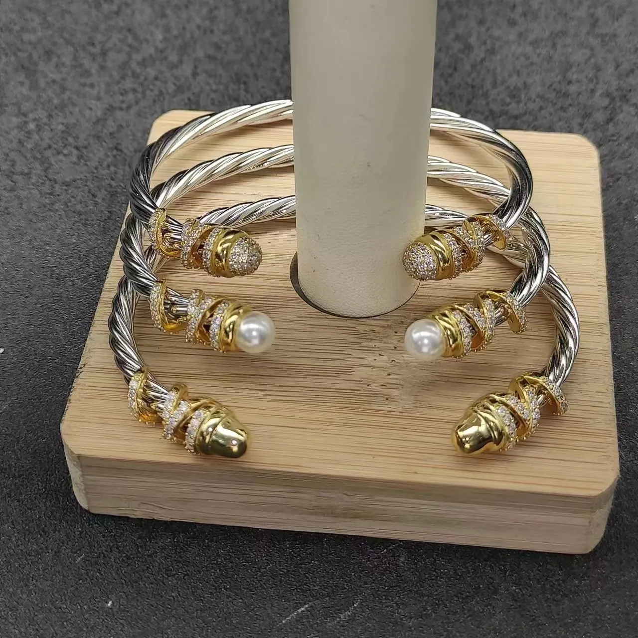 Silver Gold Twisted Cable Ends Bracelet 9