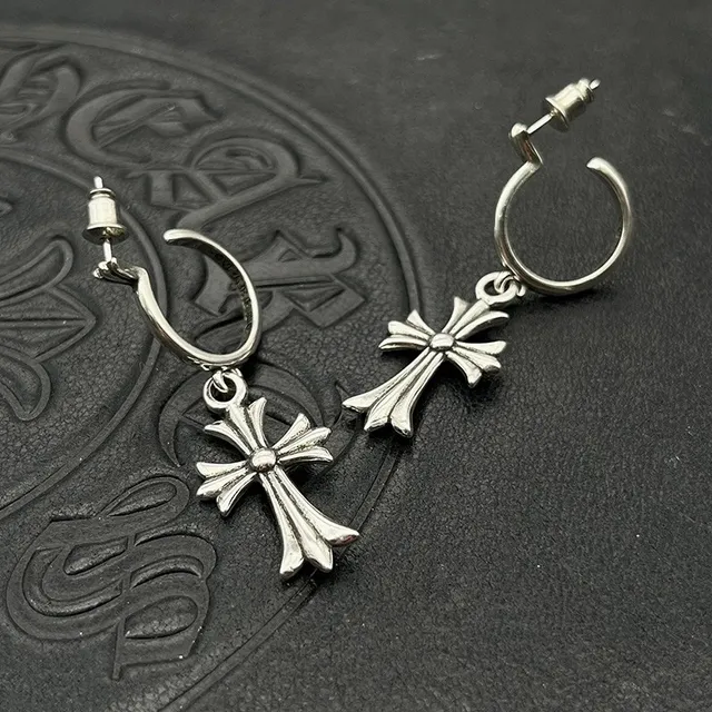 Silver Hoop Dangling Cross Charms Earrings 8
