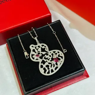 Silver Red Filigree Heart-Shaped Pendant Pavé-Set Clear Stones Necklace